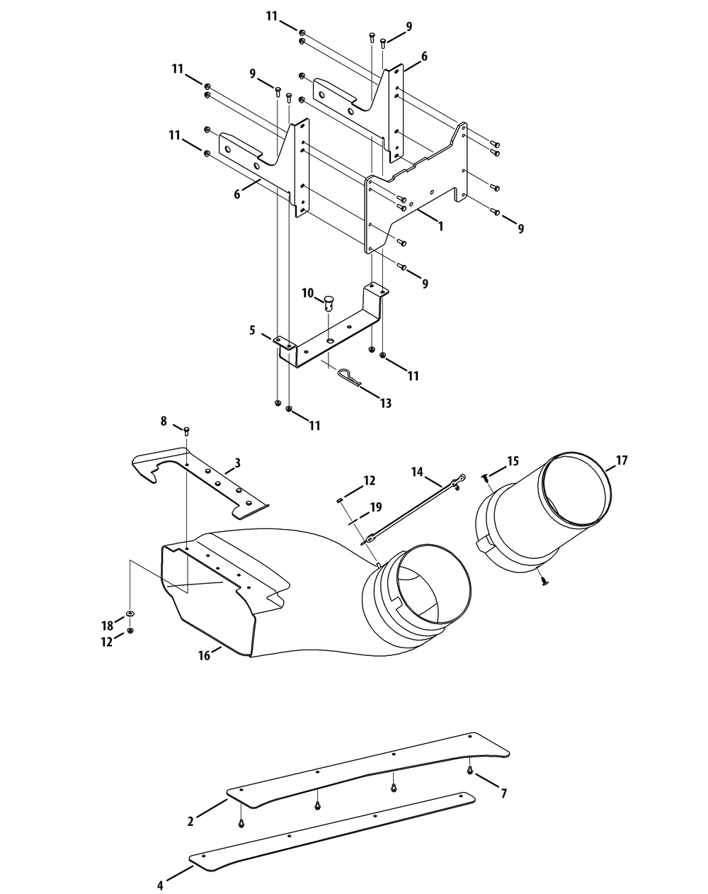 Chute And Mounting 48 And 54 Inch (Xt3 And 2000 Series, Fab Deck) Diagram and Parts List for 19A40004 100 Cub Cadet Lawn Tractor